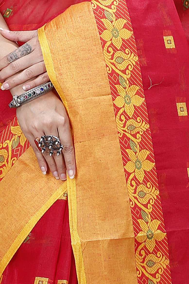 Red Pure Cotton Ramala Tant Saree (958)